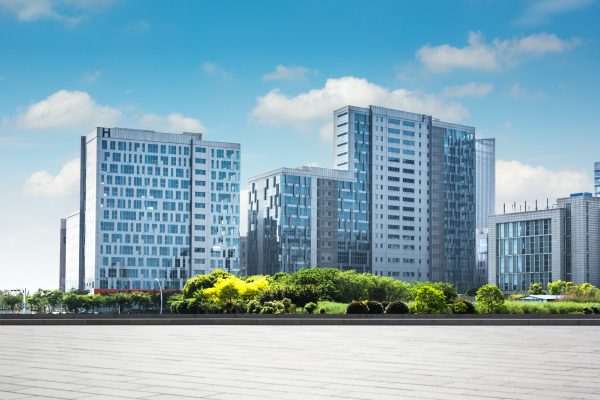 modern business building with glass wall from empty floor